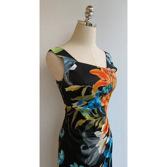 Karen Millen Bright Floral Lily Knee Length Asymmetric Dress US 6 - Picture 3 of 10